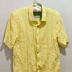 INSERCH Mens Size XL Linen Yellow Collared Button Front Short Slv Shirt